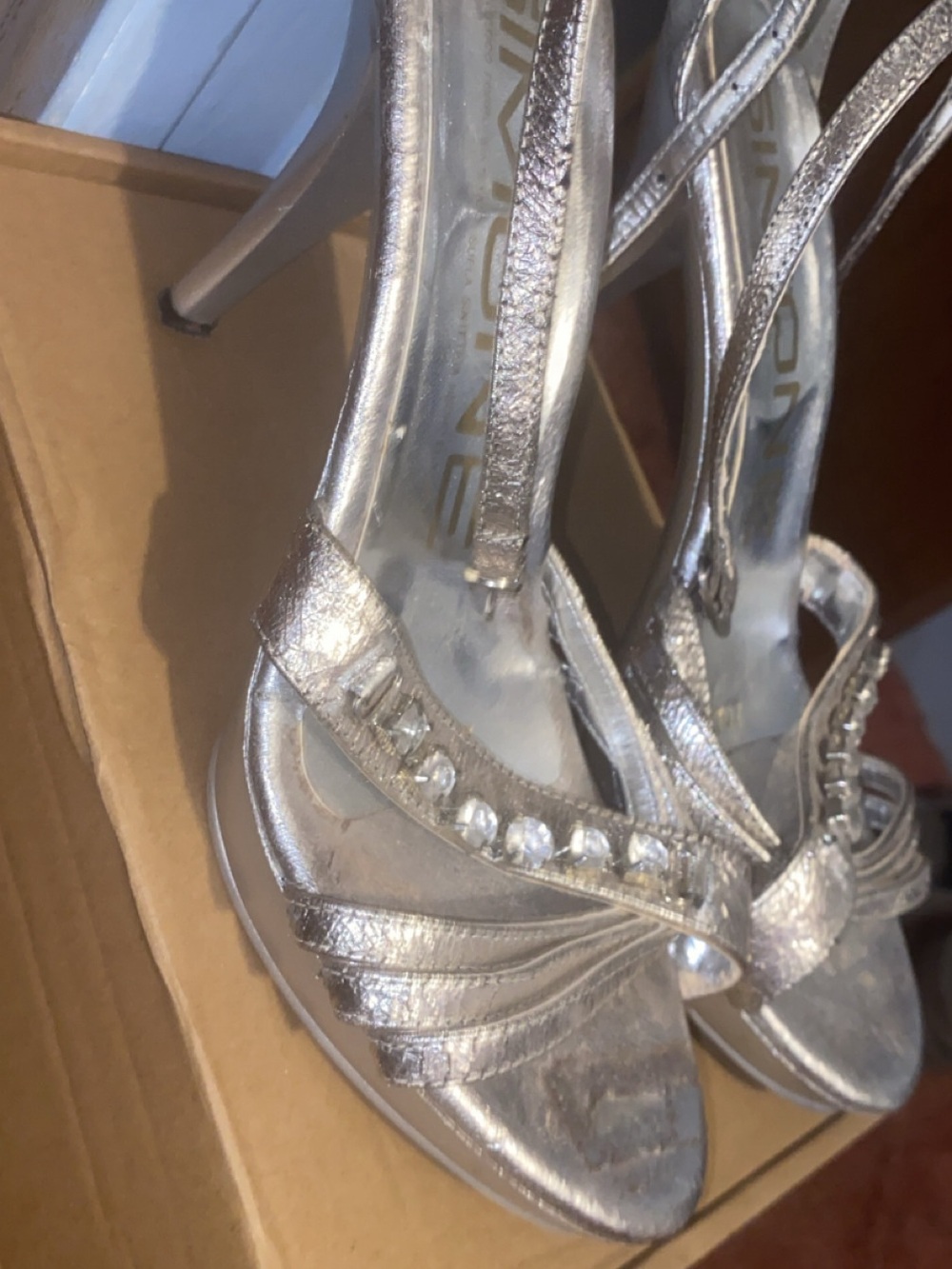Silver Rhinestone Strappy High Heel Sandals - Women's Evening Heels